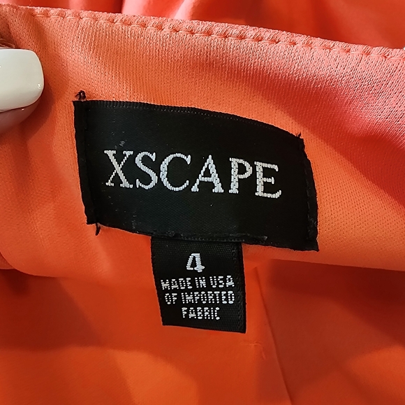 Xscape Scuba Crepe Waist Cut Out formal dress in coral - Picture 3 of 8